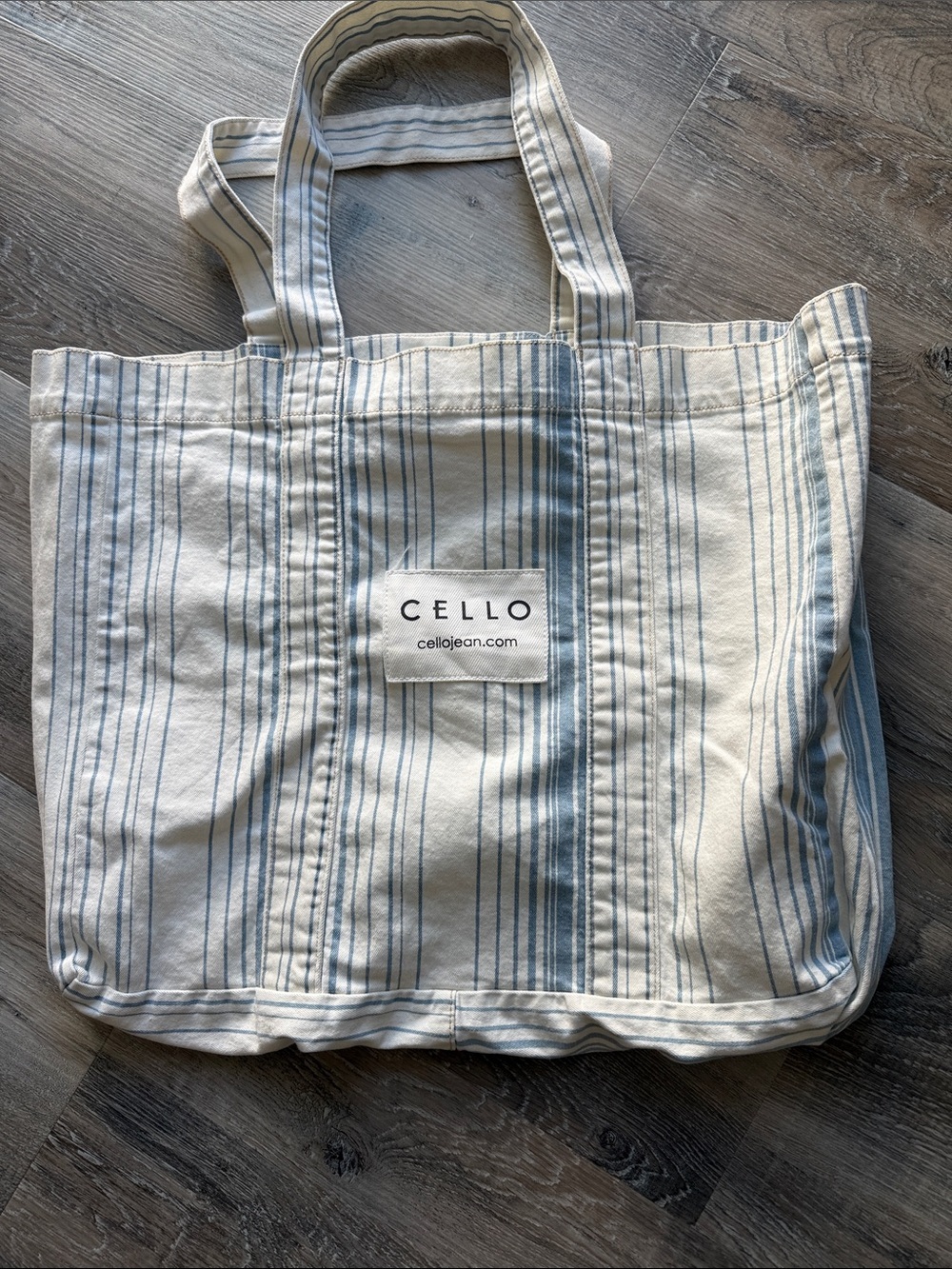 NWOT Cello  Blue & Cream Striped denim cotton Canvas Tote Bag